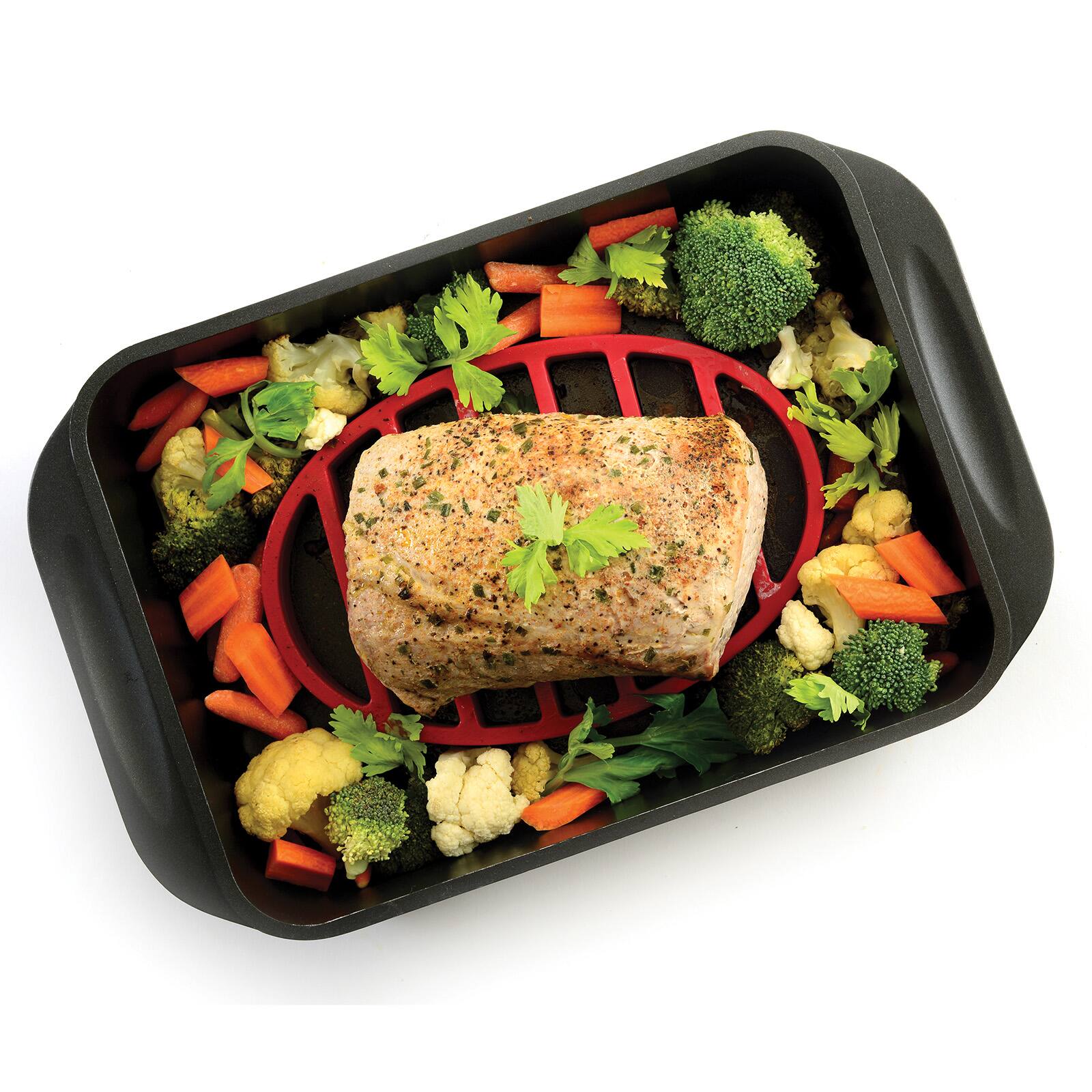 Alt View 2. Norpro - Oval Silicone Roast Rack, Red, 9 x 6 Inch - Red.