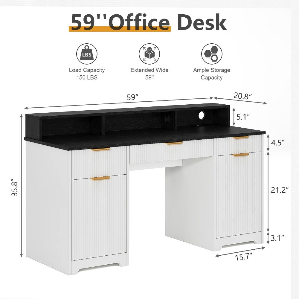 59" Office Desk  
Load Capacity: 150 LBS  
Extended Wide: 59"  
Ample Storage Capacity  
Dimensions: 59" x 20.8" x 5.1" x 4.5" x 35.8" x 21.2" x 3.1" x 15.7"