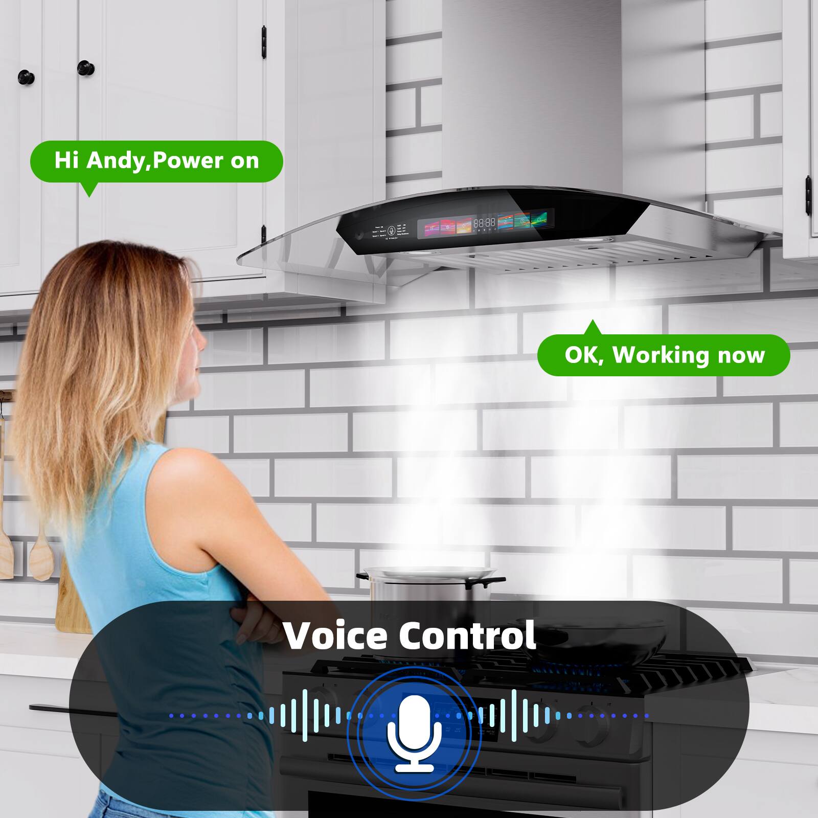 Angle. Brano - 36 inch Wall Mount Range Hood Ducted Steel Kitchen Hood Vent with 4 Speed Exhaust Fan - silver.