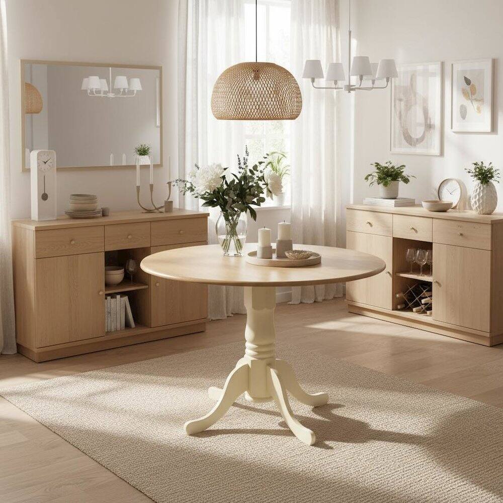 Back. FurniFact - Round Dining Table - Brown.