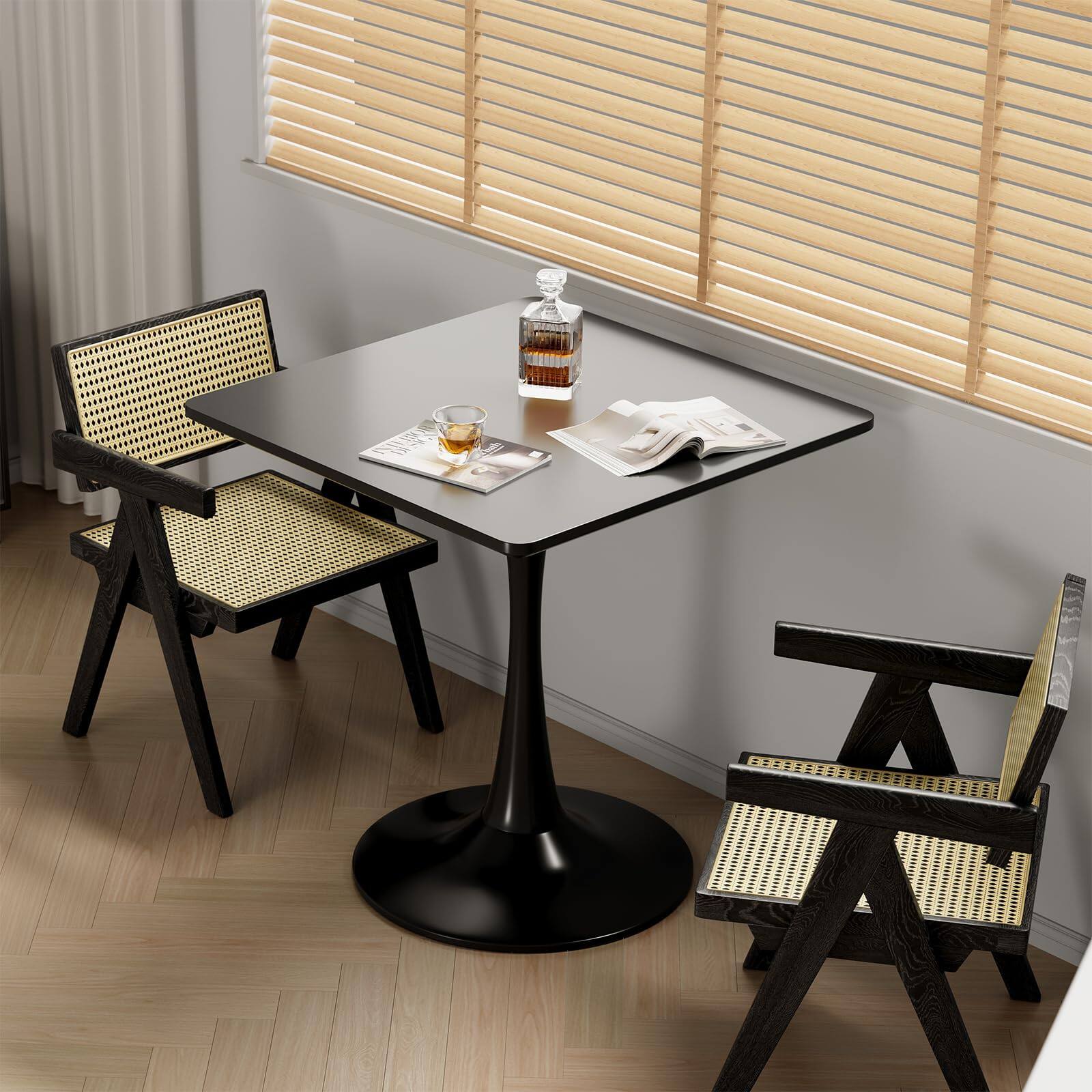 Alt View 3. MAGICAL RUBS - 24" Black Small Dining Table For 2 Or 4  Square Tulip Kitchen Round Corner Wood Bistro Mid Century Modern Tables - Black Round.