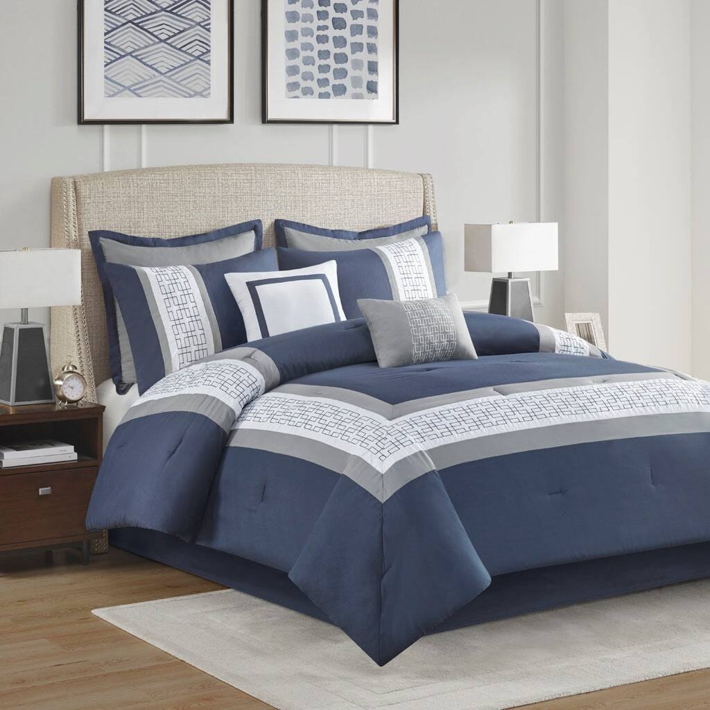 Alt View 1. Gracie Mills - Gracie Mills Aguilar 8-Piece Embroidered Hotel-Style Comforter Set - Navy.