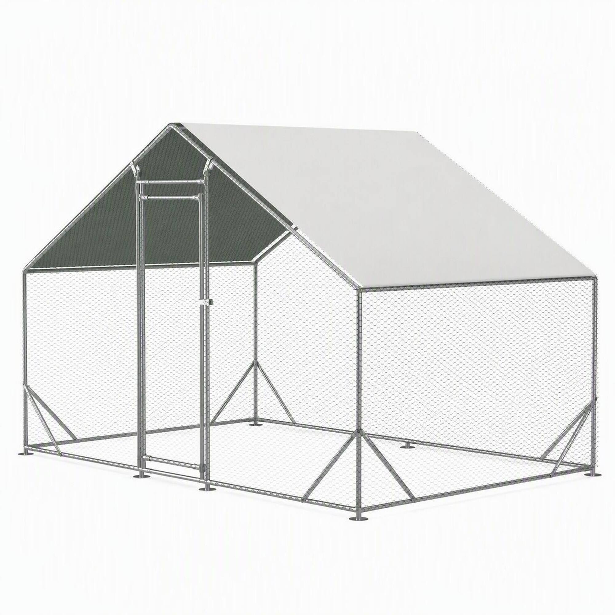 Front. RYHNUYNE - Large Metal Chicken Coop, Walk-in Chicken Run 10x6.6x6.56ft, Galvanized Wire Poultry Cage.
