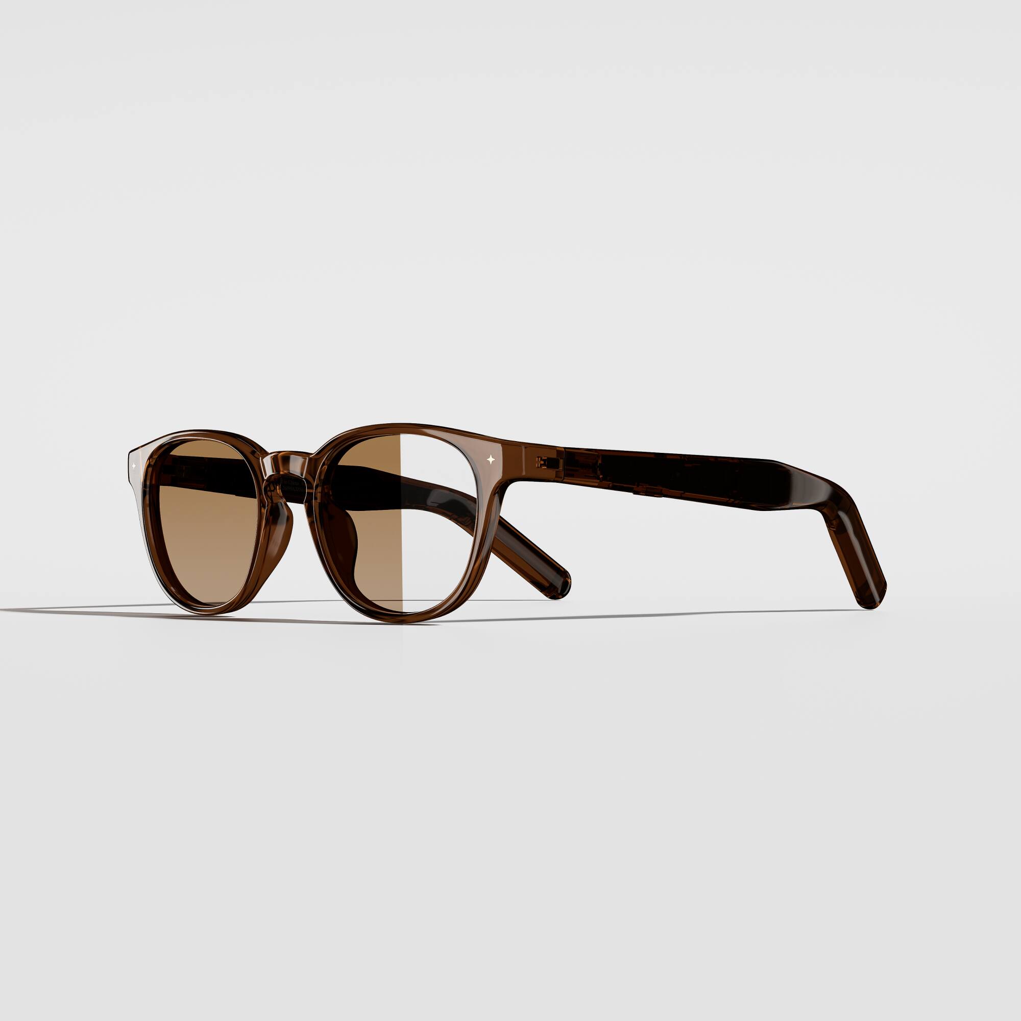 Front. VONDER - BASEL AI Smart Glasses w/Memory, 16h+ Battery, Premium Audio, No Camera or Display, Clear to brown Transitions® Lenses - Whiskey.