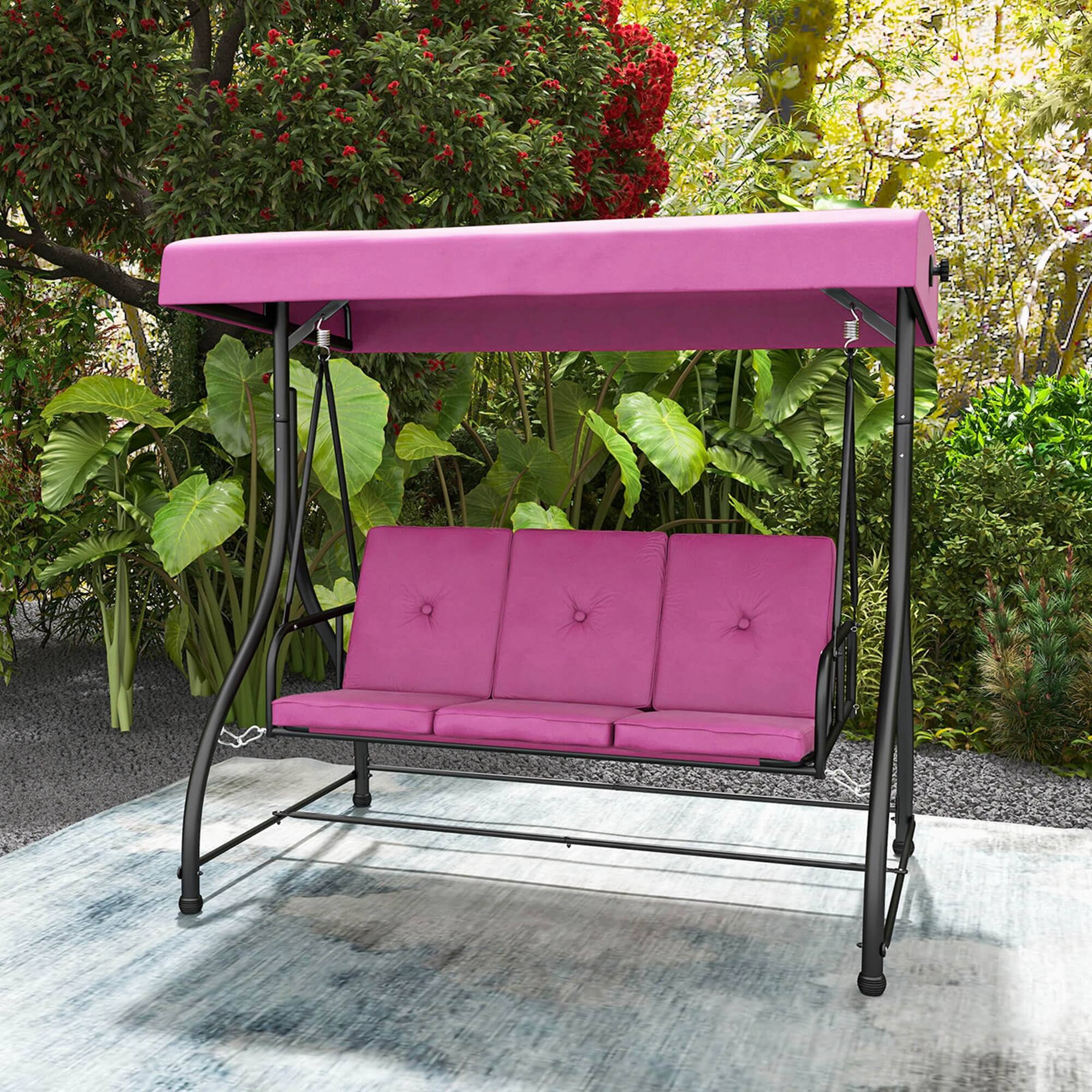 Alt View 1. Costway - Costway 3-Seat Outdoor Converting Patio Swing Glider Adjustable Canopy Porch Swing - Wine.