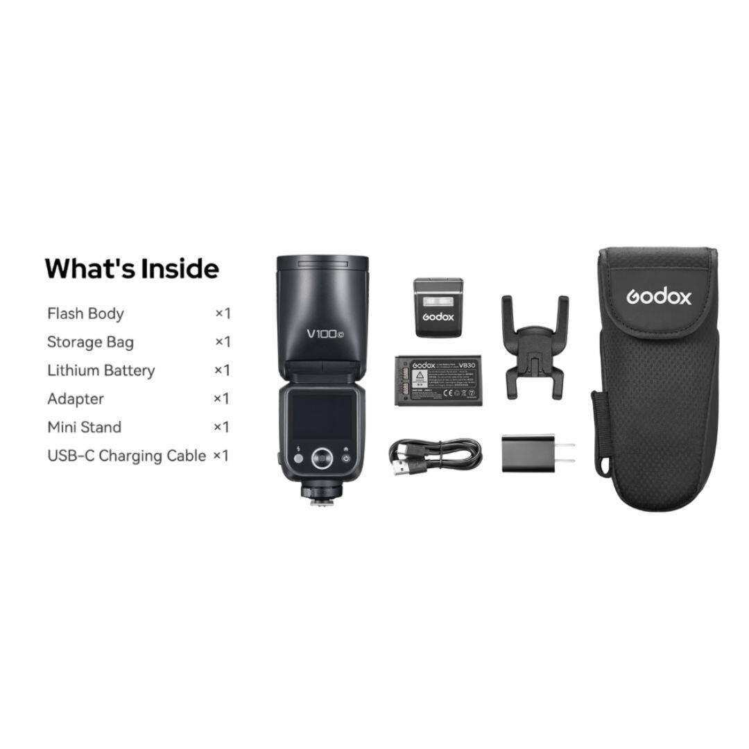 What's Inside

- Flash Body x1
- Storage Bag x1
- Lithium Battery x1
- Adapter x1
- Mini Stand x1
- USB-C Charging Cable x1