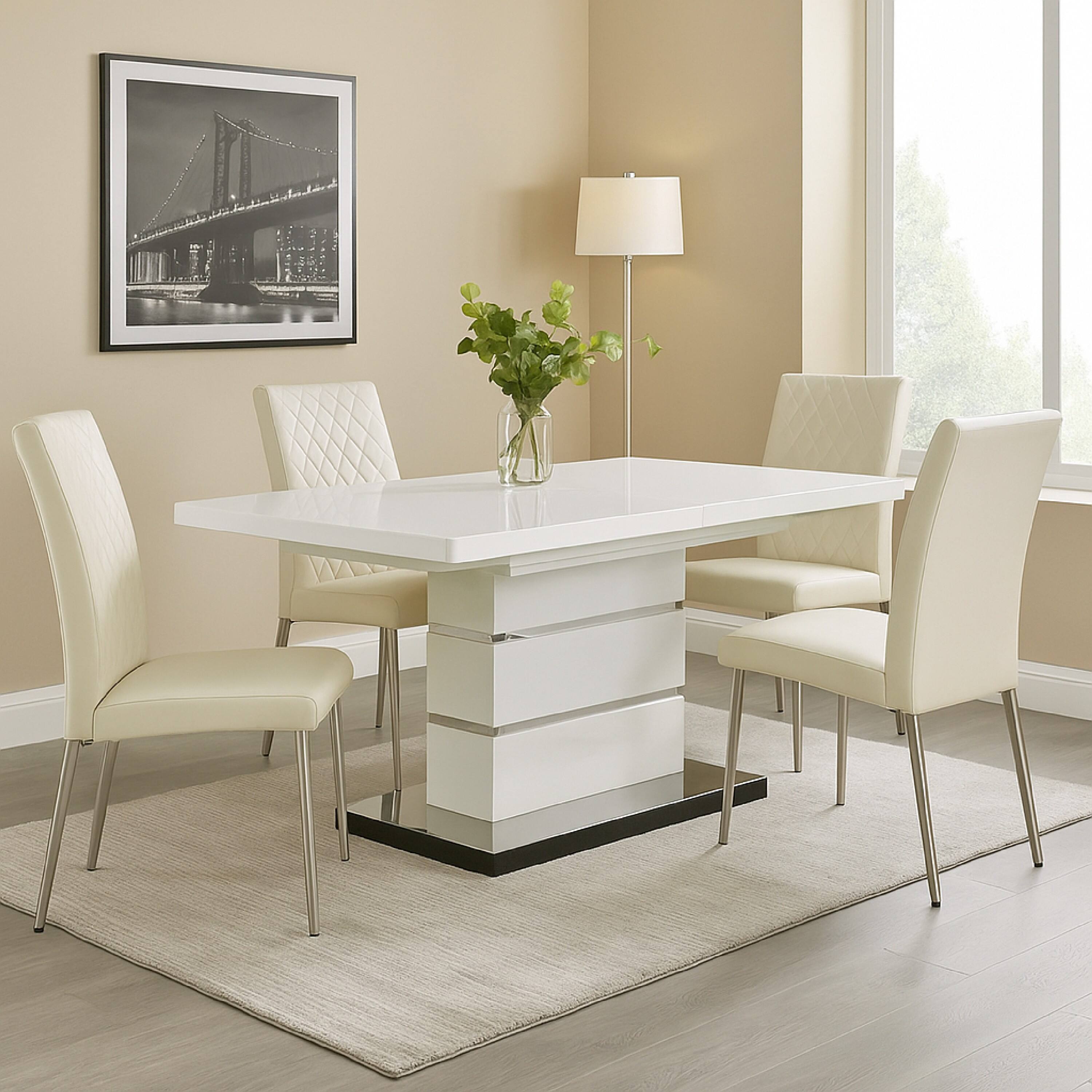 Alt View 5. Manhattan Lane - Extendable Dining Table with Metal Base, White and Silver - White and Silver.