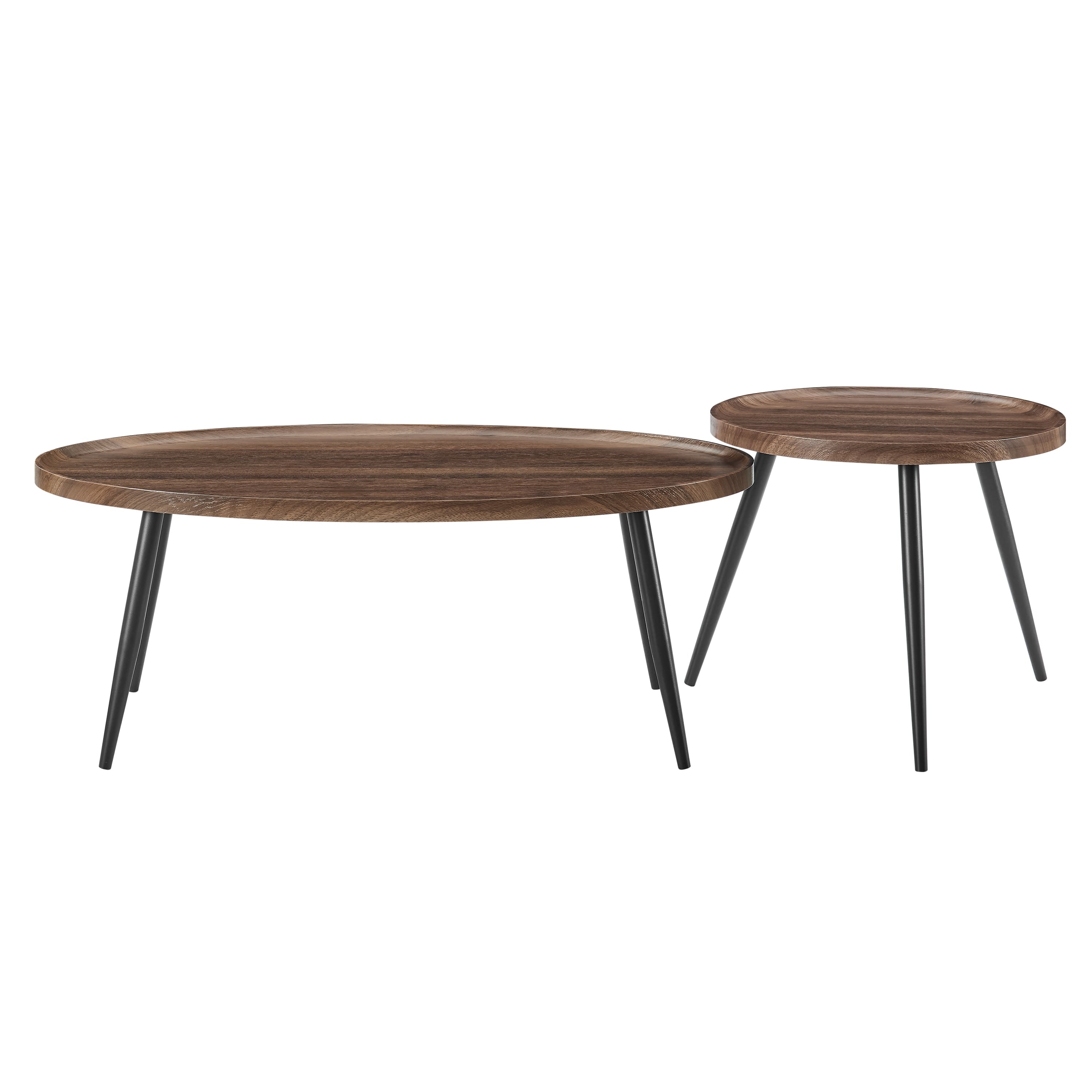 Danya B - Paxton Nesting 2 Piece Coffee Table Set - Round and Oval - Walnut - Walnut, Black