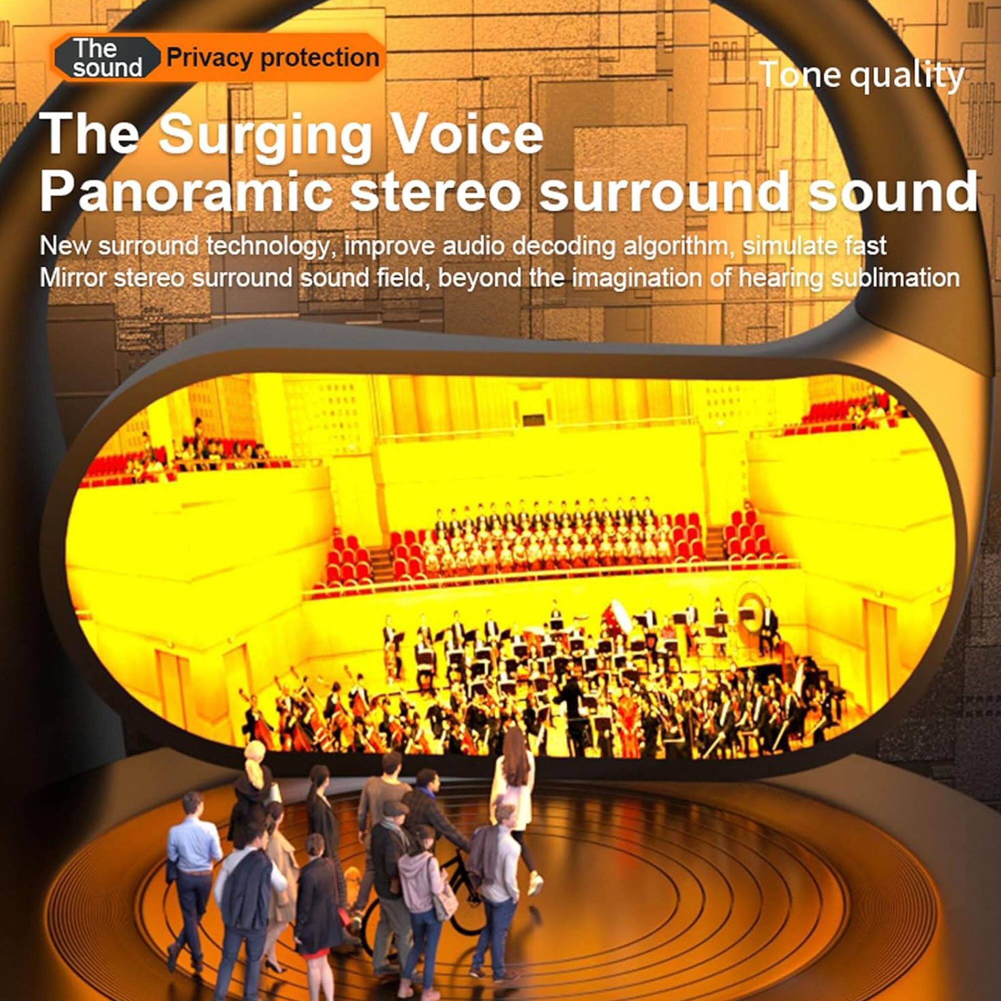 The sound  
Privacy protection  
Tone quality  

The Surging Voice  
Panoramic stereo surround sound  

New surround technology, improve audio decoding algorithm, simulate fast Mirror stereo surround sound field, beyond the imagination of hearing sublimation
