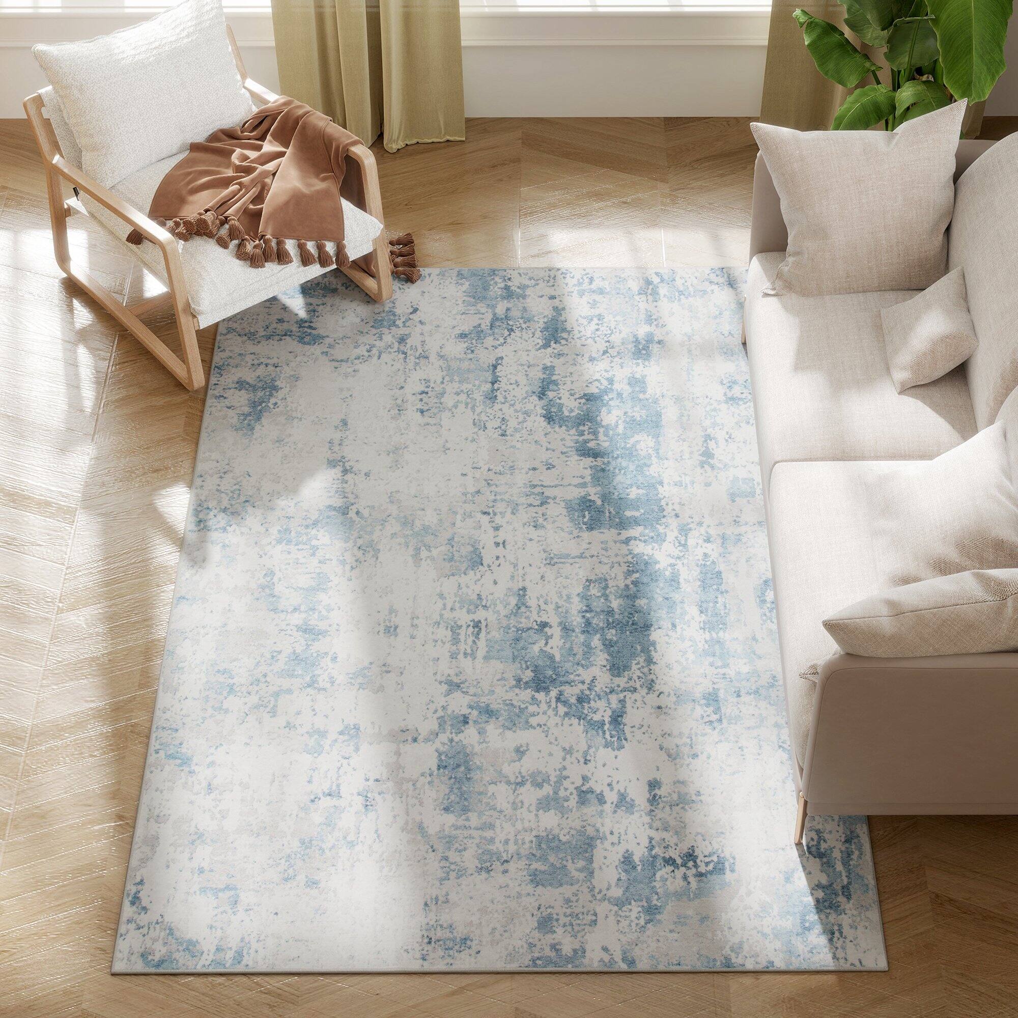 Homcom - Area Rug 4x6, Machine Washable Non-Slip Modern Abstract Floor Cover for Living Room, Bedroom - Blue