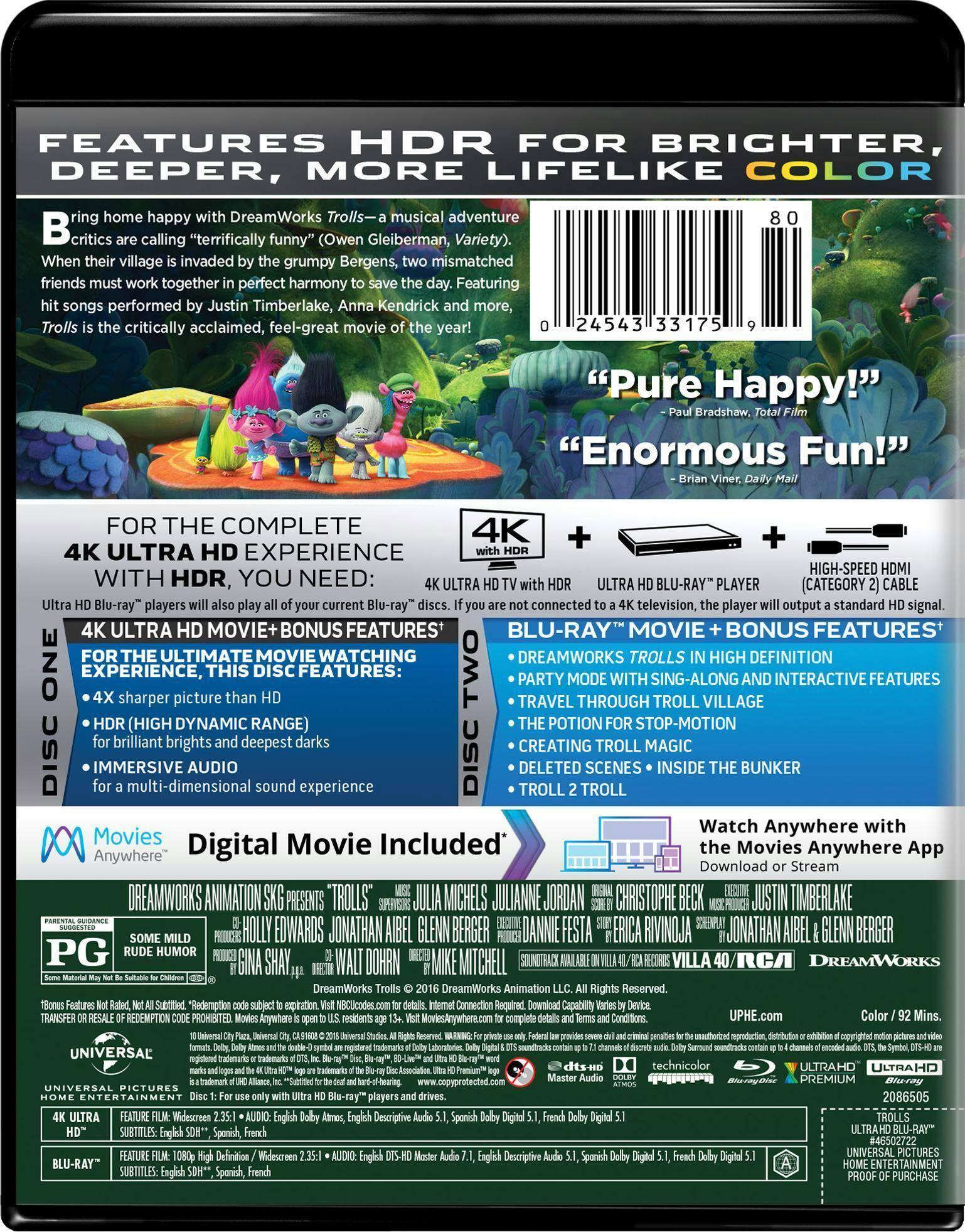 Back. Trolls (4K Ultra HD + Blu-ray + Digital HD) [UHD].