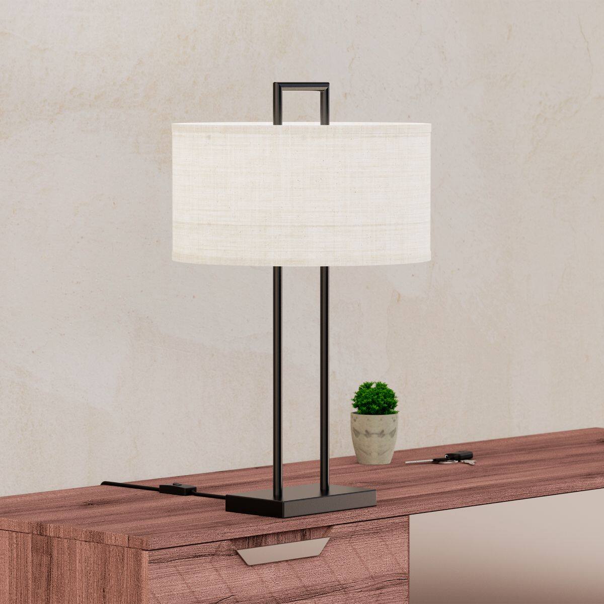 Back. Infibrite - Modern Structure 25 Inch Table Lamp with Textured Shade, E26 Bulb Compatible - White.