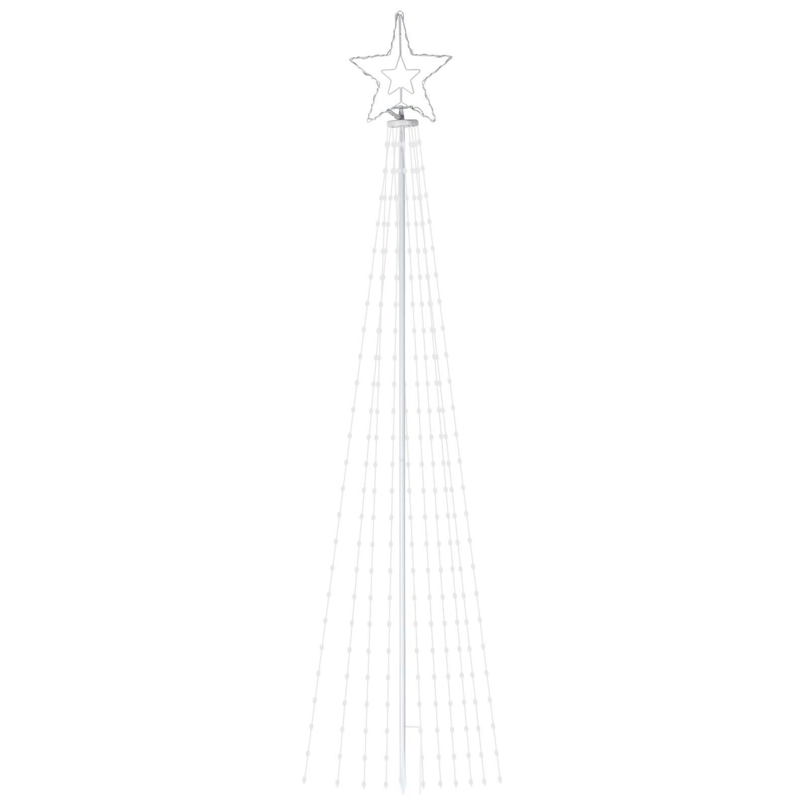 Alt View 3. Oumilen - 6FT Warm White LED Christmas Tree – Star‑Topped Cone Waterfall Light with Remote & Timer, Ground‑Stake for Yard.