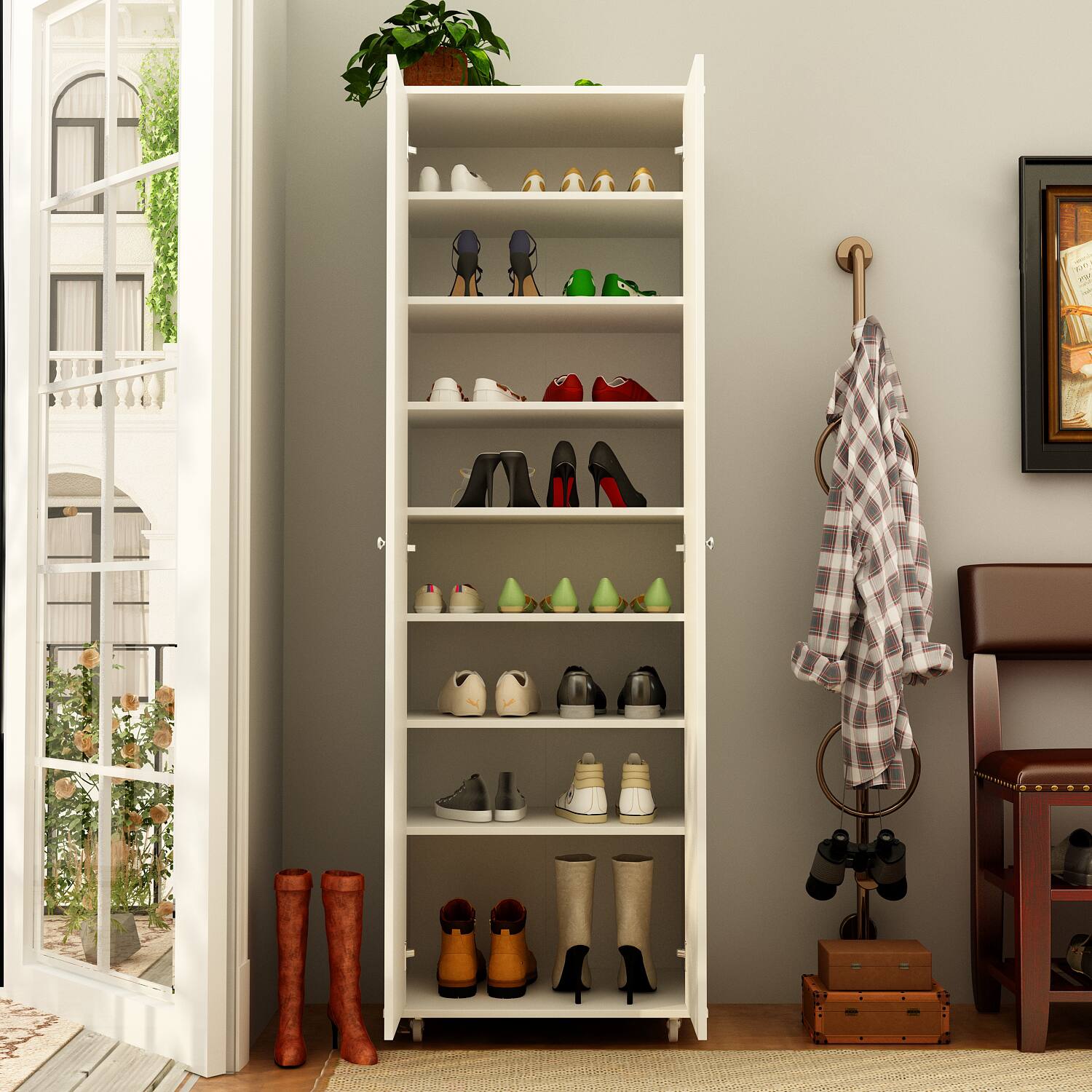 Alt View 10. Famapy - Famapy Tall Storage Shoe Cabinet: Mobile, Versatile Organizer with Lockable Wheels - White.