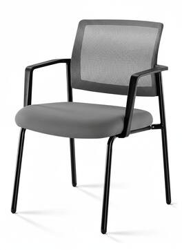 AOITUN - Mesh Guest Chair with Arms, Stacking Reception Chair for Office Waiting Room, Breathable Back, Black Metal Frame - Gray