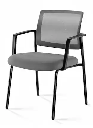 Front. AOITUN - Mesh Guest Chair with Arms, Stacking Reception Chair for Office Waiting Room, Breathable Back, Black Metal Frame - Gray.