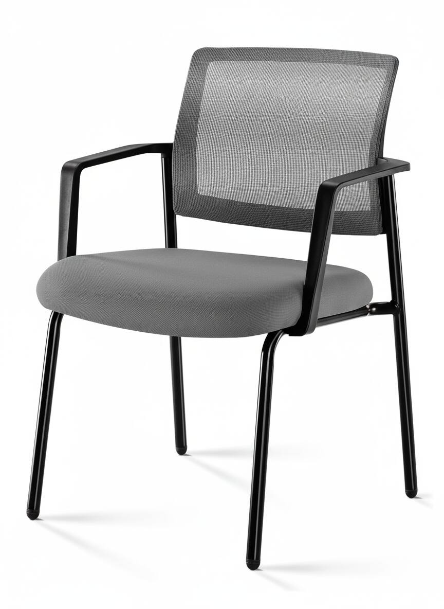 Front. AOITUN - Mesh Guest Chair with Arms, Stacking Reception Chair for Office Waiting Room, Breathable Back, Black Metal Frame - Gray.