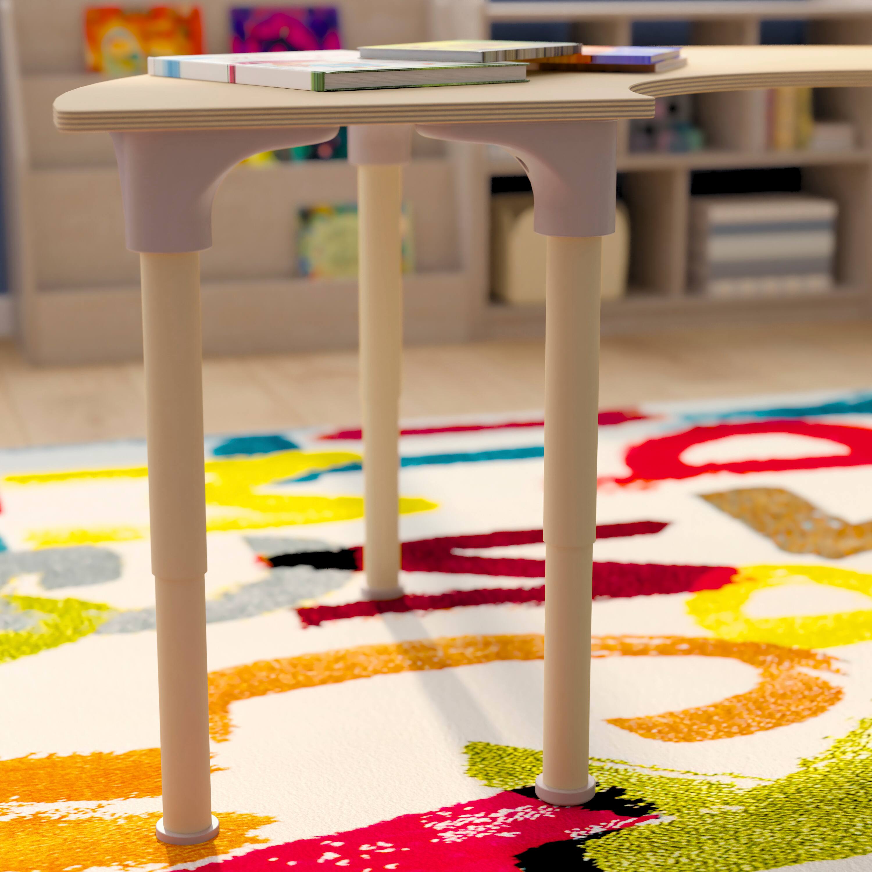 Alt View 3. Flash Furniture - Bright Beginnings 59" Commercial Grade Wooden Half Circle Adjustable Height Classroom Activity Table - Metal Legs Adjust - Natural.