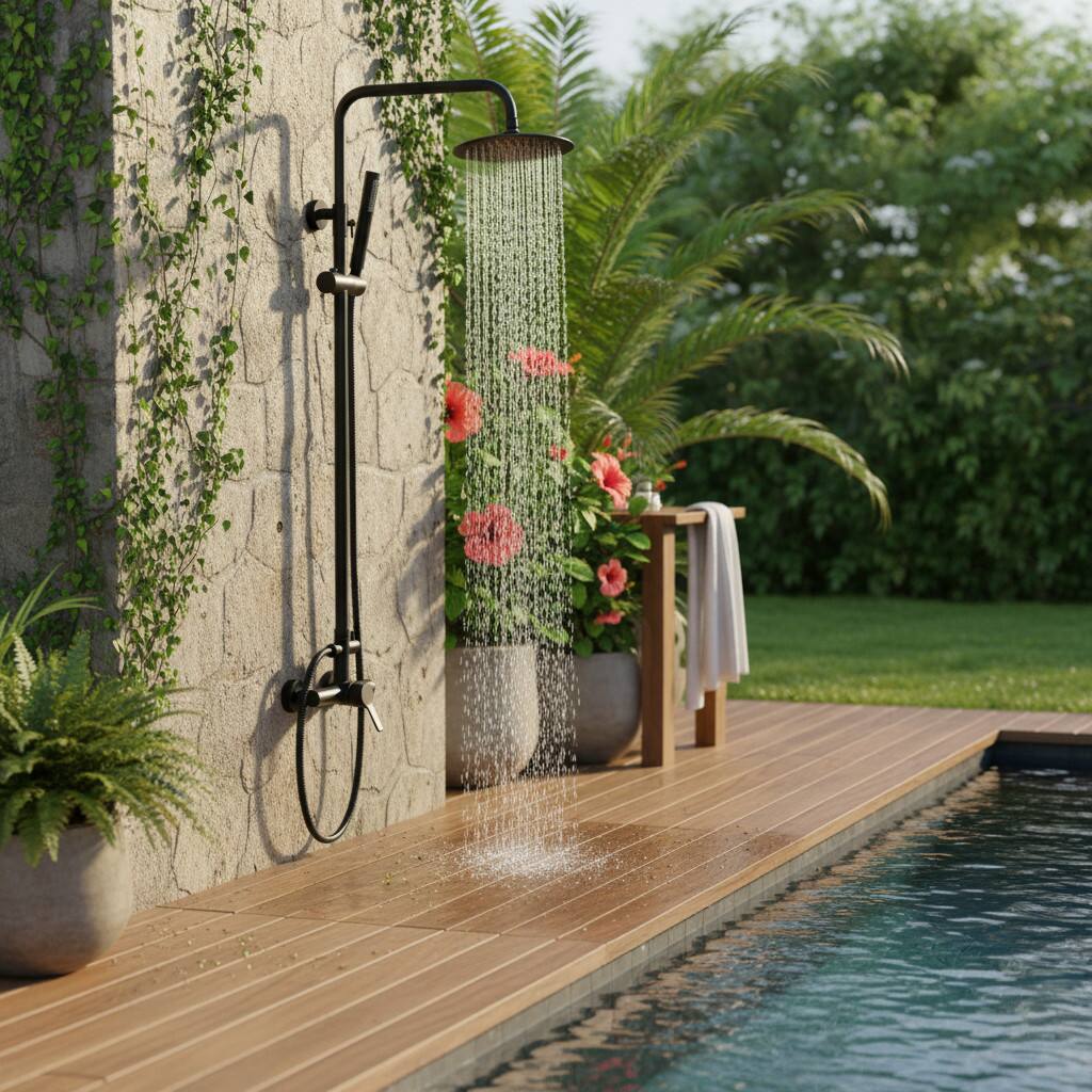 Alt View 2. Dazzed Corner - Wall Mount Dual Function Stainless Steel Outdoor Shower Fixtures with Single Handle - Matte Black.