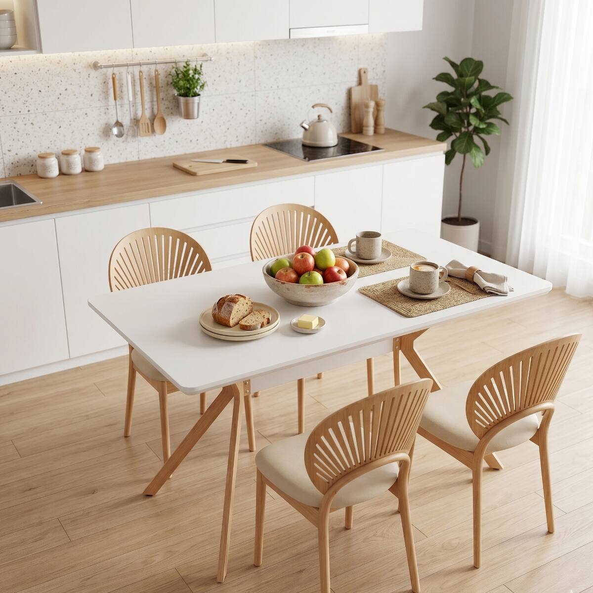 Angle. Loheer - Loheer Modern White Dining Table with MDF Top and Metal Legs - White.