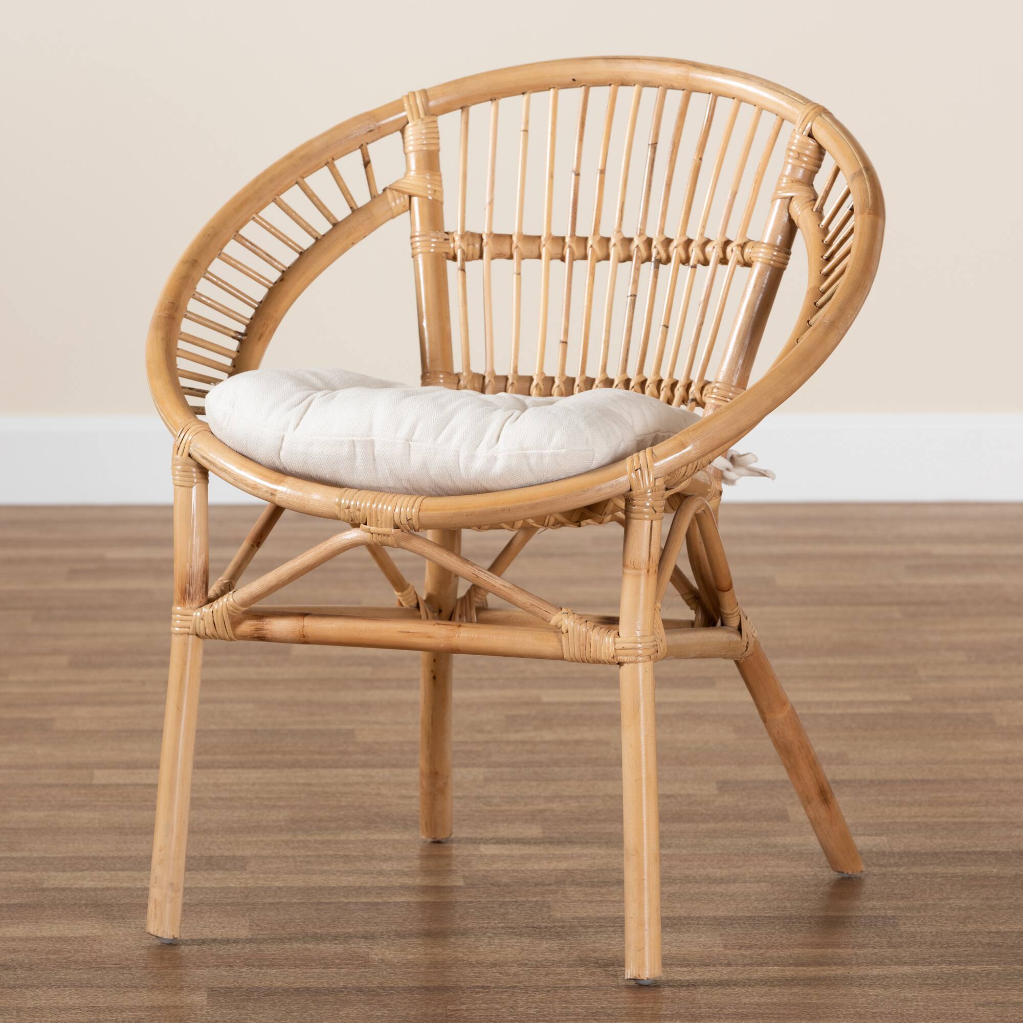 Alt View 5. bali & pari - Adrina Modern Bohemian Rattan Dining Chair - White/Natural Brown.