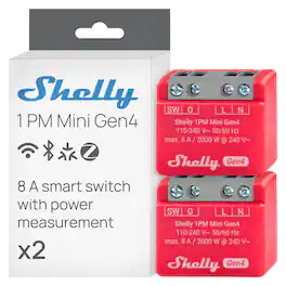 Shelly - 1PM Mini Gen4 8A Smart Relay with Power Measurement (Wi-Fi, Matter & Zigbee)- 2 pack - Red