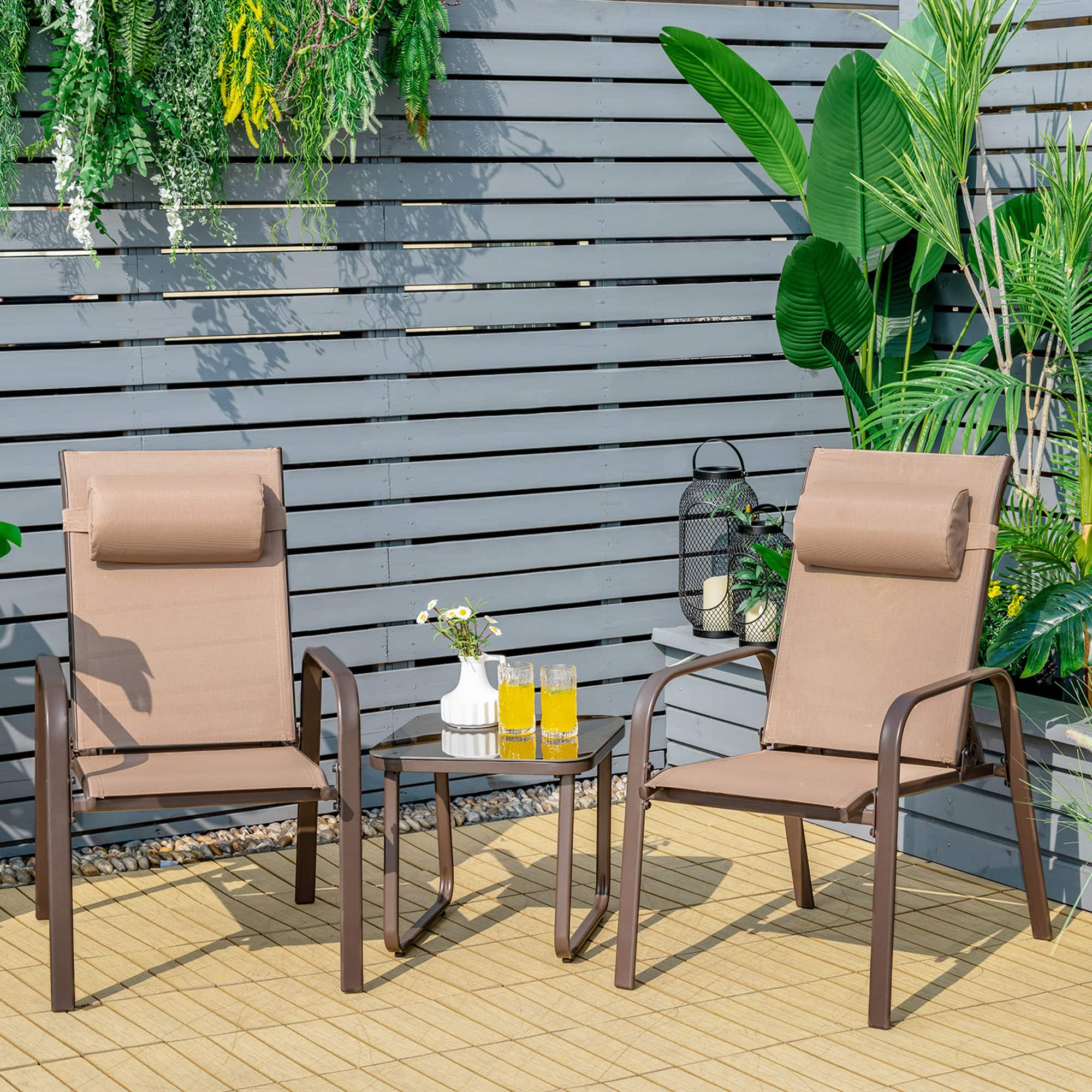 Gymax - 3PCS Outdoor Bistro Set Patio Conversation Set w/ Adjustable Backrest - Brown price history on PriceWatchPro