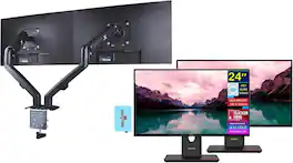Lenovo - ThinkVision T24-40 24" FHD IPS Monitor, VESA Mount,HDMI W/DKZ Hub (64A4MARXUS) 2Pack ErgoFlexy Dual Monitor Mount - Black