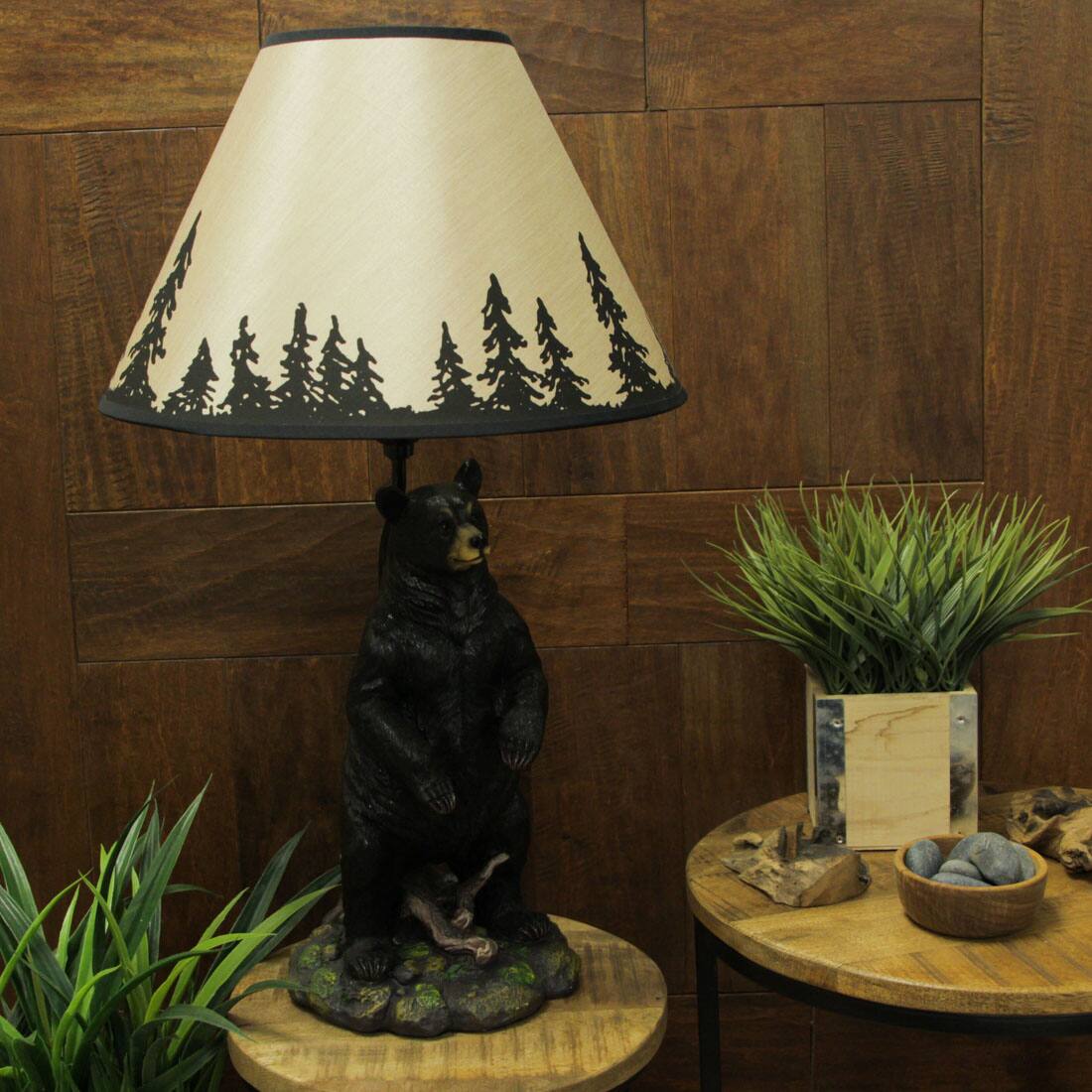 Alt View 3. Zeckos - Standing Grizzly Bear Table Resin Lamp with Silhouette Forest Shade - Brown.