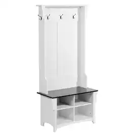 VEVOR - Hall Tree Entryway Bench, Coat Rack with Shoe Storage, 32" Wide Mudroom bench with Storage and Seating - Body: White; Seat Board: Black