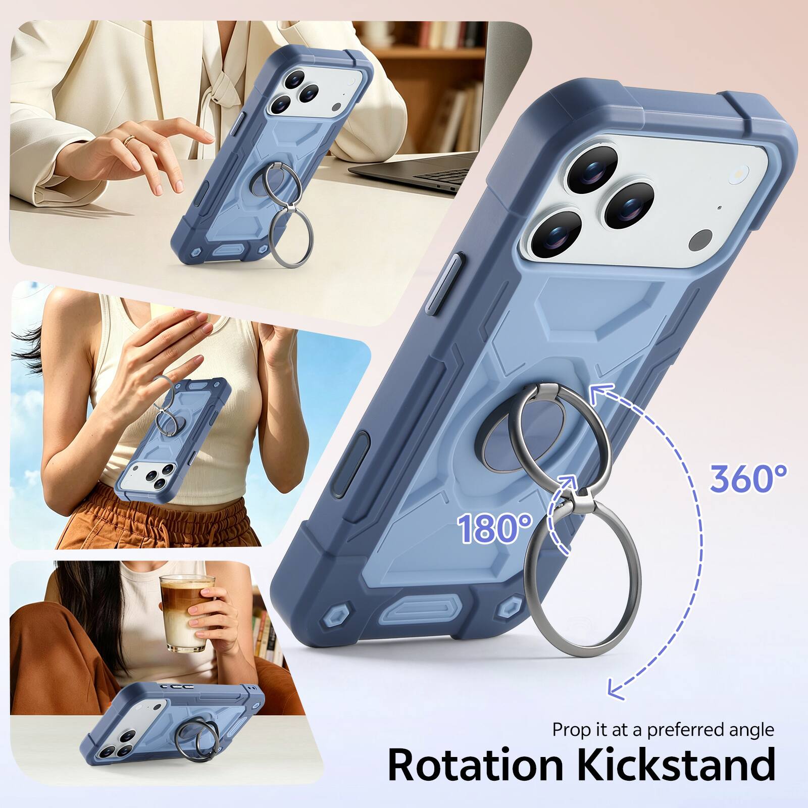 180° 360° LCC Prop it at a preferred angle Rotation Kickstand
