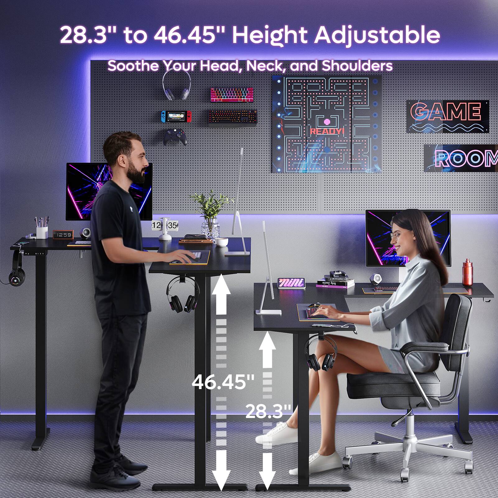 Bestier 63 inch L Shaped Adjustable Standing Desk with Hooks