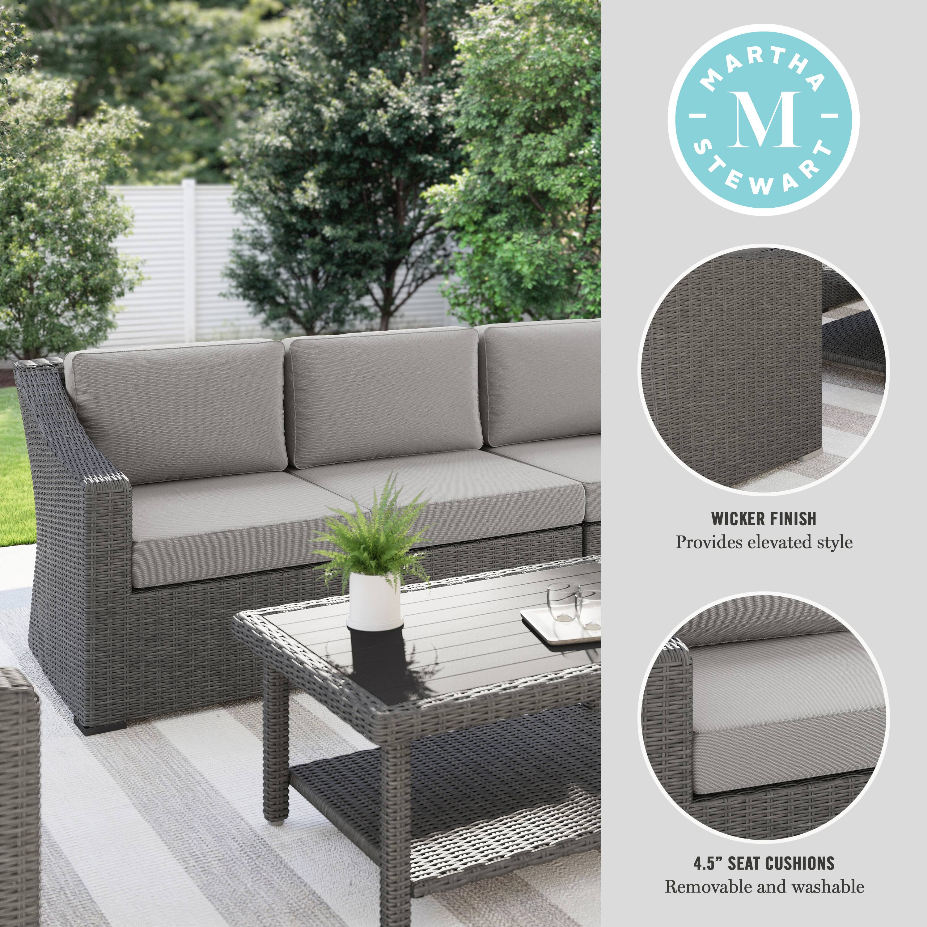 MARTHA STEWART WICKER FINISH Provides elevated style 4.5" SEAT CUSHIONS Removable and washable