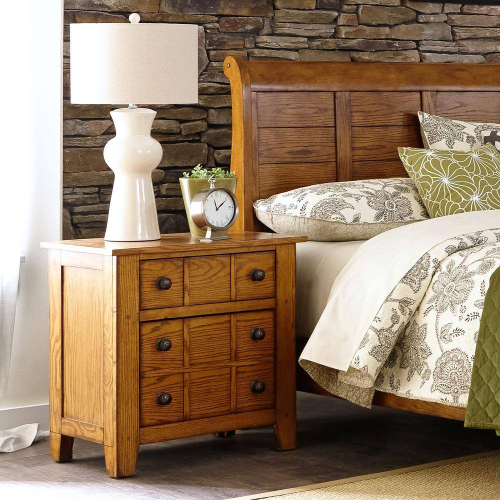 Back. Liberty Furniture Industries - Grandpas Cabin Night Stand in Aged Oak - Brown.