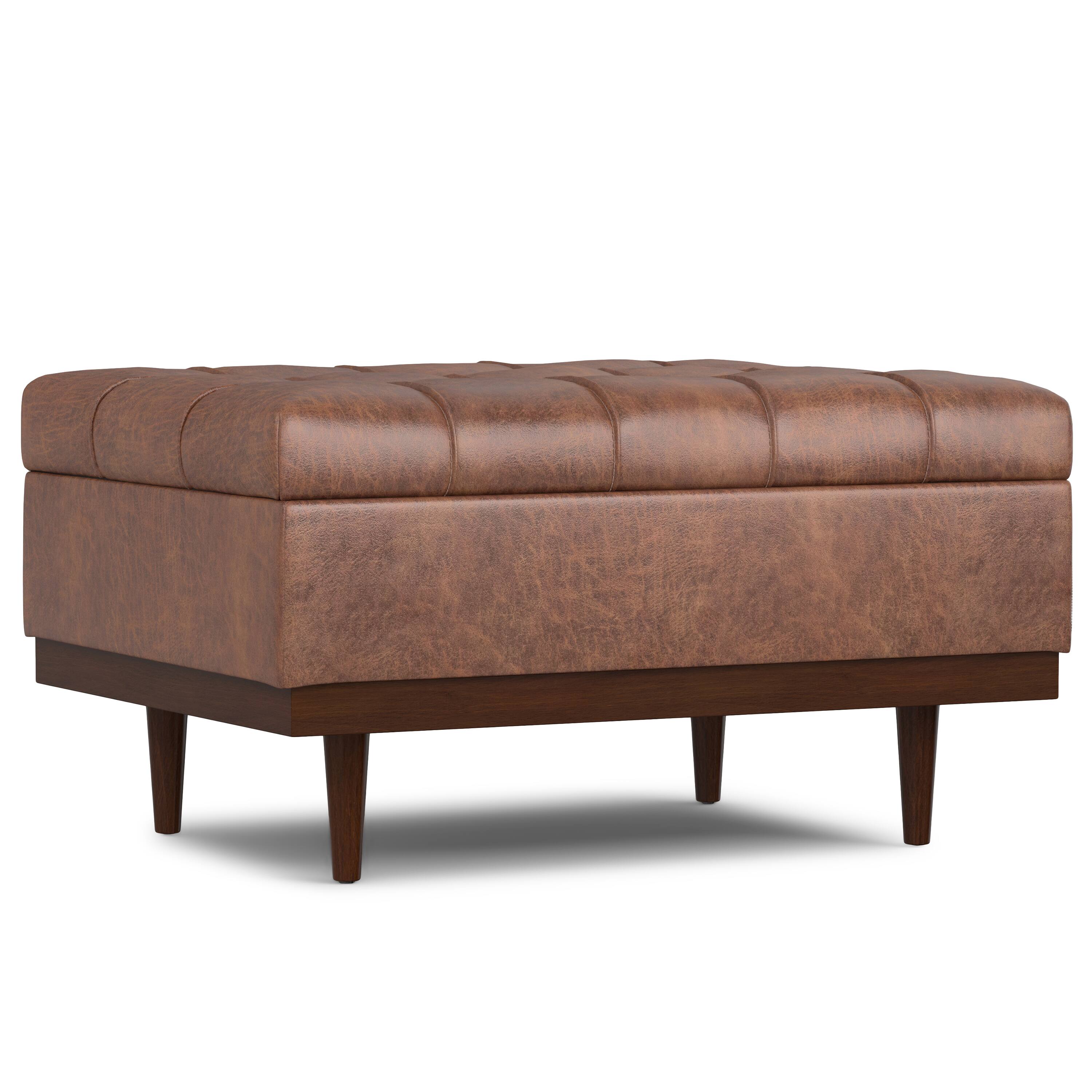Back. Tiramisubest - Multifunctional Storage Ottoman with Lift-Up Lid, Vegan Faux Leather, Walnut Finish - Brown.