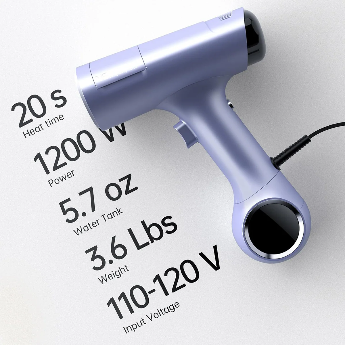 TC 20 S time Heat 1200 W Power 5.7 OZ Water Tank 3.6 Lbs Weight 110-120 V Voltage Input