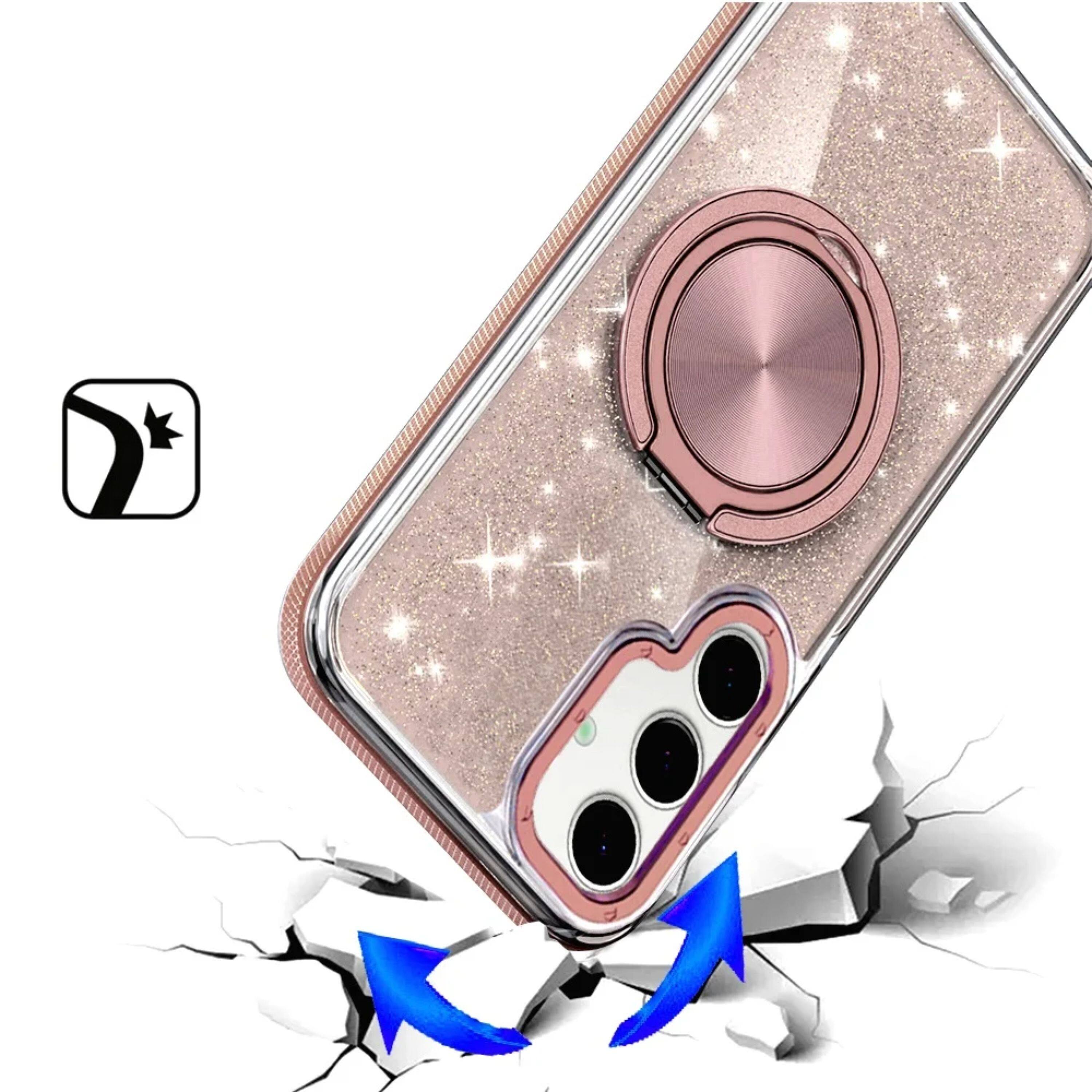 Angle. Kitcheniva - Magnetic Circle Stand Full Glitter Plus Tempered Glass For Samsung S26 Plus Gold - Gold.