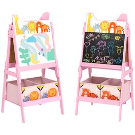Qaba - Easel for Kids, Double-Sided Kids Art Easel with Whiteboard, Chalkboard, Storage Boxes, Toddler Easel for 3-8 Years