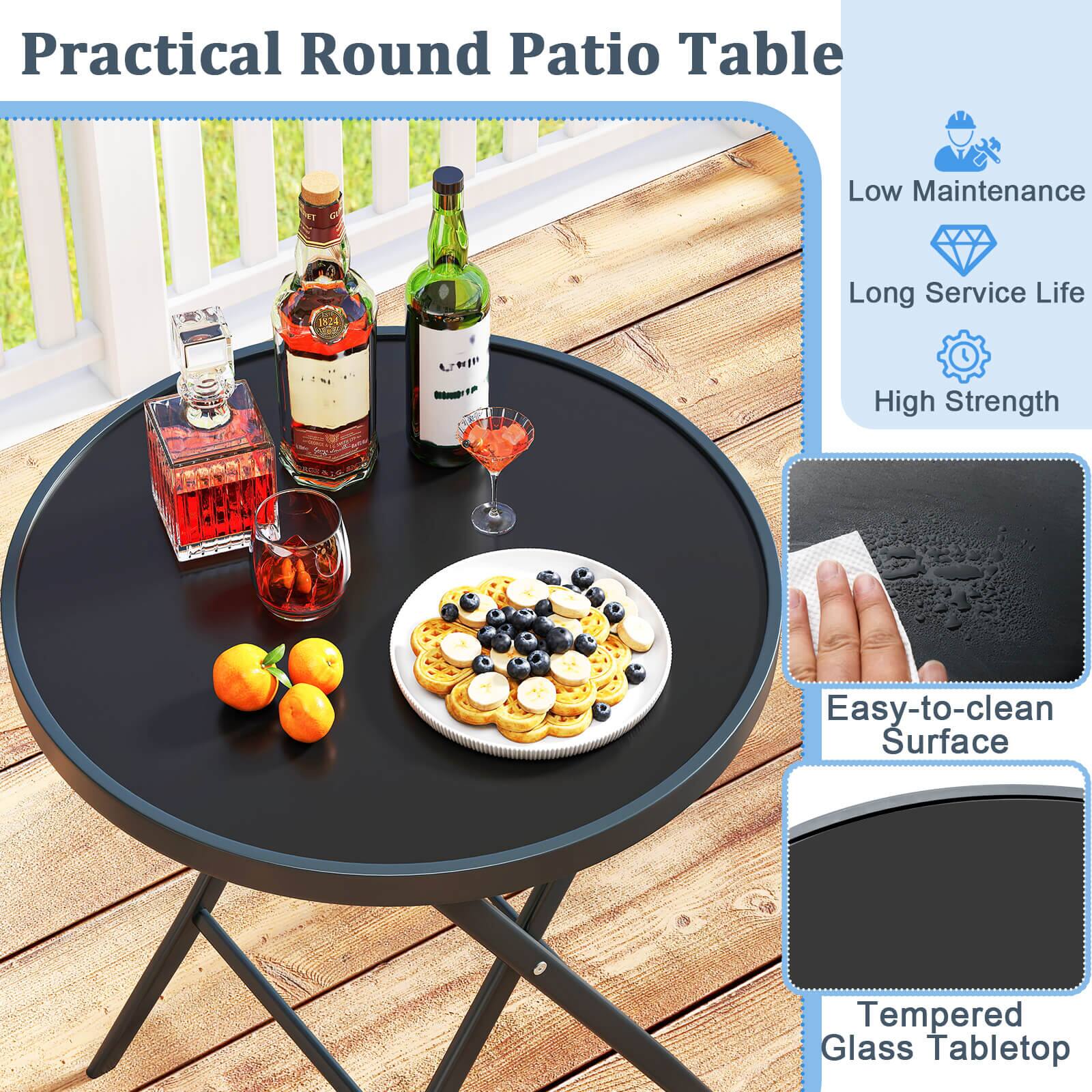 Practical Round Patio Table

- Low Maintenance
- Long Service Life
- High Strength
- Easy-to-clean Surface
- Tempered Glass Tabletop
