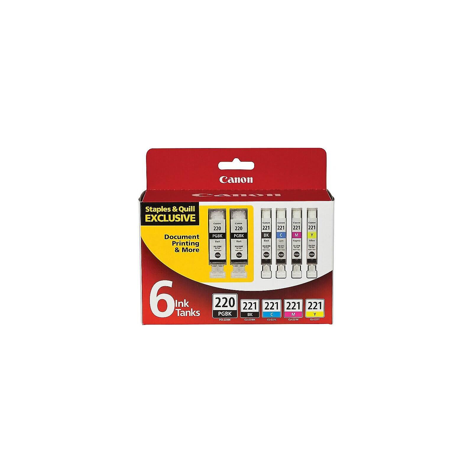 Canon - 220/221 /Photo /Cyan/Magenta/Yellow Standard Yield Ink Cartridge, 6/Pack (2945B015) - Black
