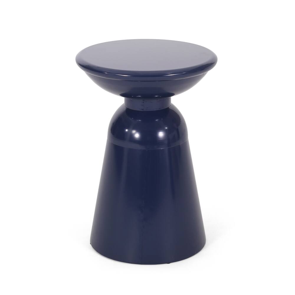 Alt View 3. Loheer - Loheer Outdoor Iron Side Tables Set of 2 Navy Blue Modern Flared Design Metal Accent Tables for Patio - Navy Blue.