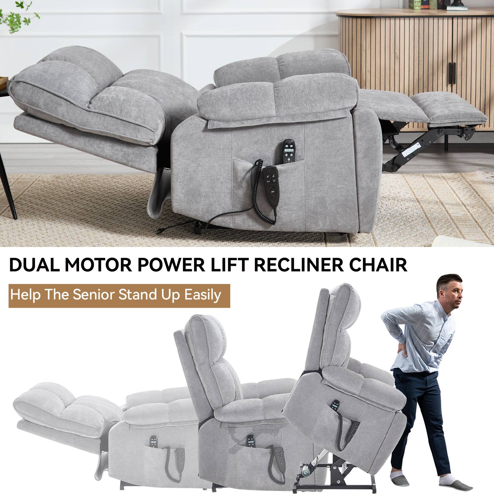 DUAL MOTOR POWER LIFT RECLINER CHAIR  
Help The Senior Stand Up Easily