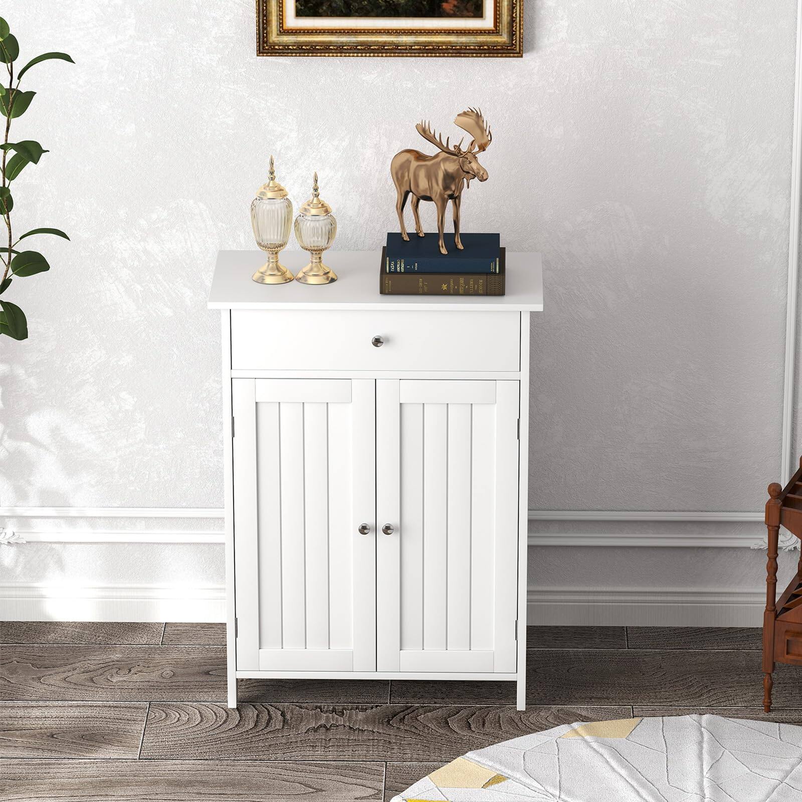 Alt View 7. Ecooso - Bathroom Floor Cabinet Freestanding Storage Organizer with 2 Doors - White.