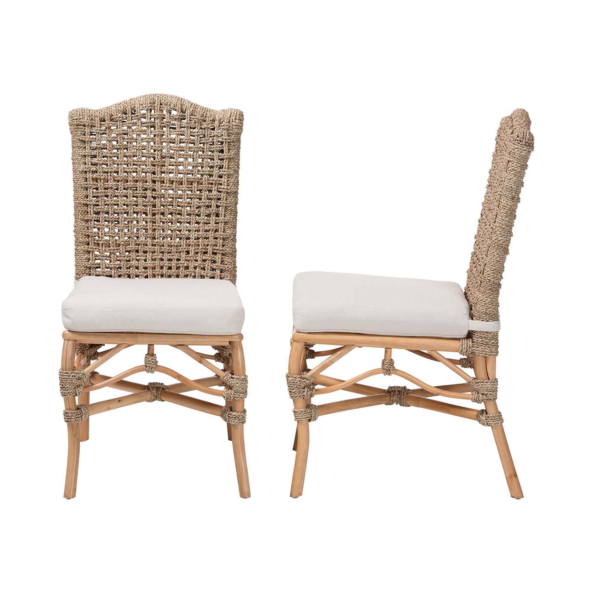 Left. bali & pari - Nitya Natural Rattan and Seagrass Camelback 2-Piece Dining Chair Set - Natural Rattan/Natural Brown.