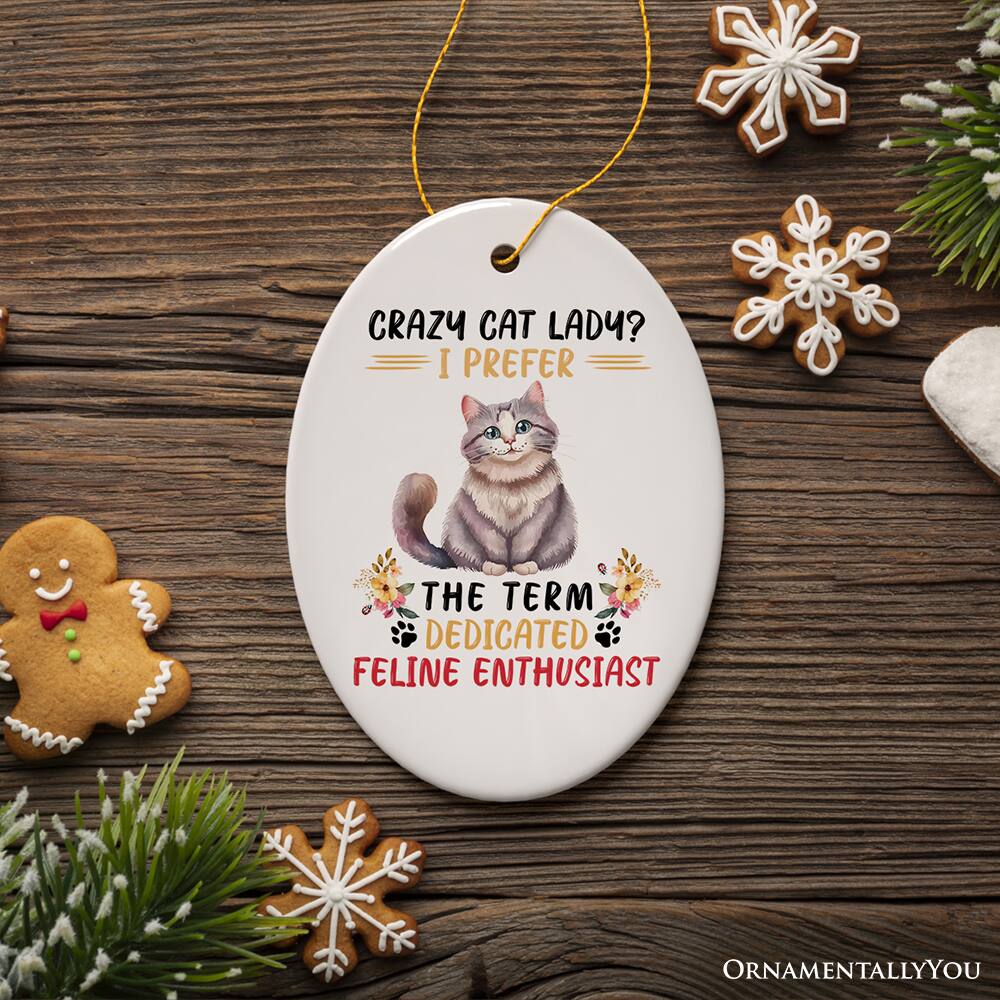 CRAZY CAT LADY?  
I PREFER  
THE TERM  
DEDICATED  
FELINE ENTHUSIAST  

ORNAMENTALLY YOU