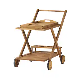 Spaco - 35.5" Bar Cart, Mobile Serving Cart with Wheels, Acacia Wood, Natural Finish, Entertainment Storage - Natural Stained