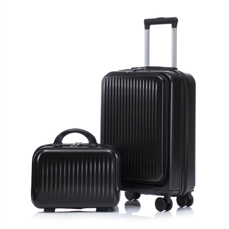 Angle. HTUTWOO - Set of 2 14" Cosmetic Case & 20" Luggage Set with Spinner Wheels - ABS Hardside Suitcase with TSA Lock, Front Opening , - Black.