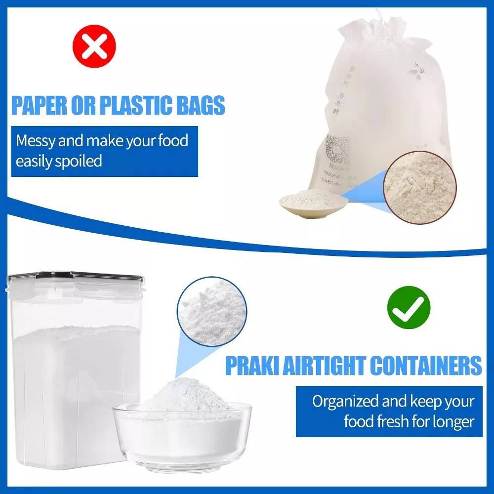 PAPER OR PLASTIC BAGS  
Messy and make your food easily spoiled  

PRAKI AIRTIGHT CONTAINERS  
Organized and keep your food fresh for longer