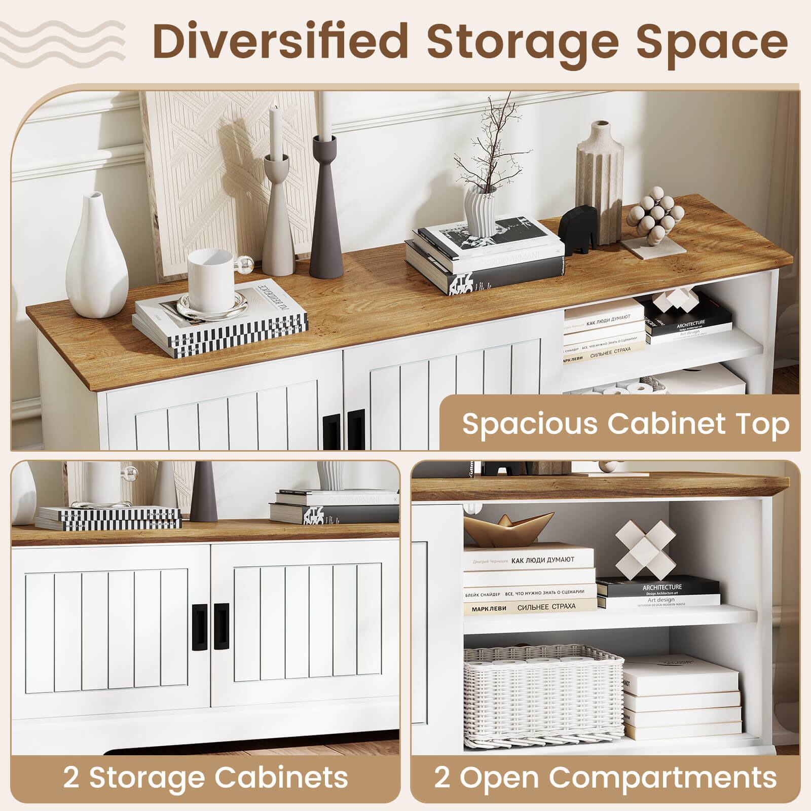 Diversified Storage Space

Spacious Cabinet Top

2 Storage Cabinets

2 Open Compartments