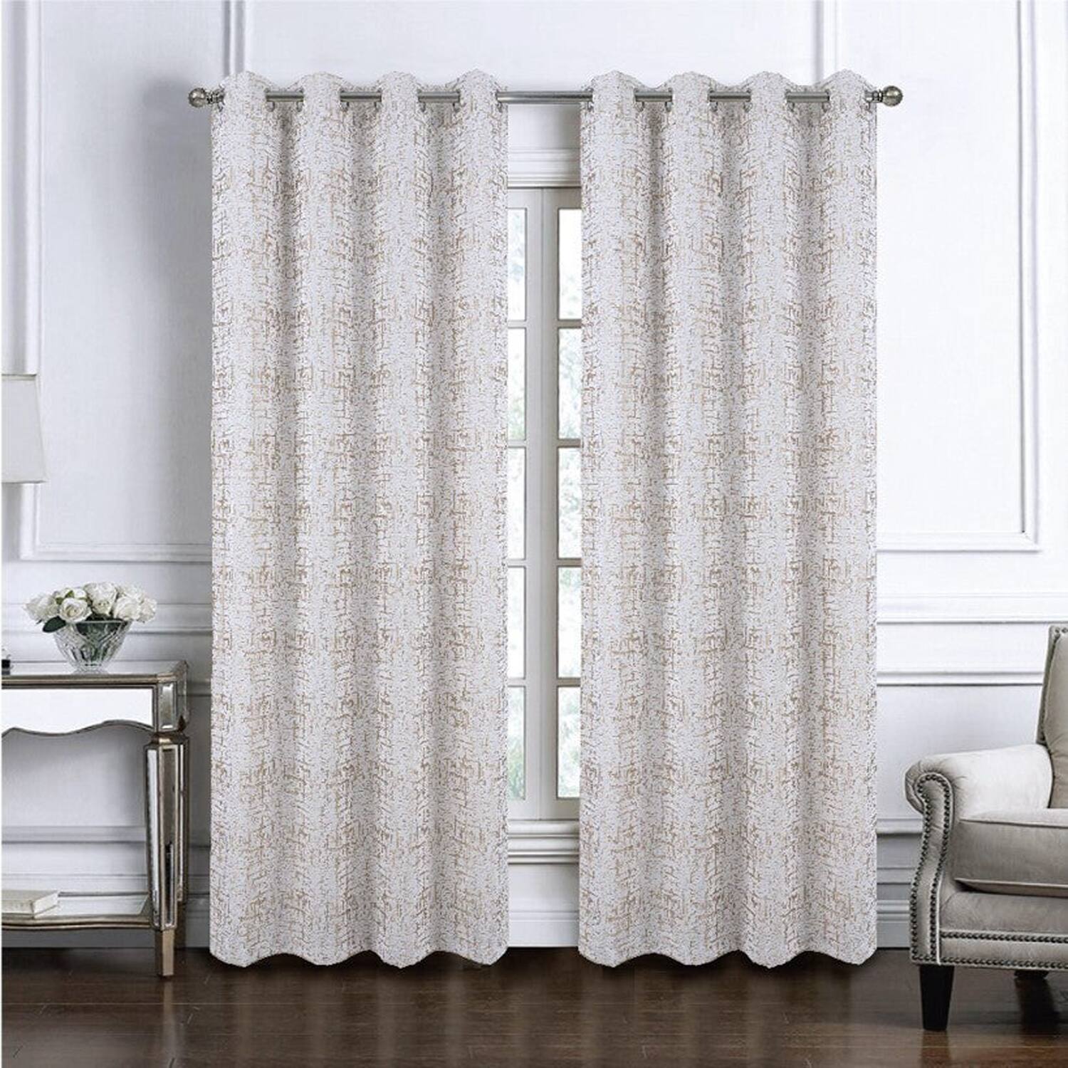 Angle. RT Designers Collection - RT Designers Collection 100% Polyester 140 GSM Luca Jacquard Grommet Curtain Panel 54" x 84" Taupe - Taupe.